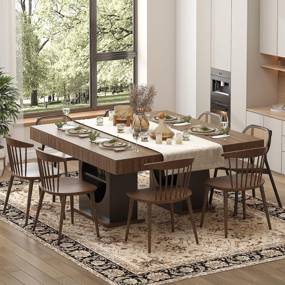 Dining Table for 4-6 People, 55 Inches Dinner Table with Drawers and Open Sto...