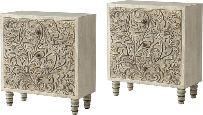 3 Drawer Farmhouse Dresser X 2P with Embossed Weathered Flower Motif