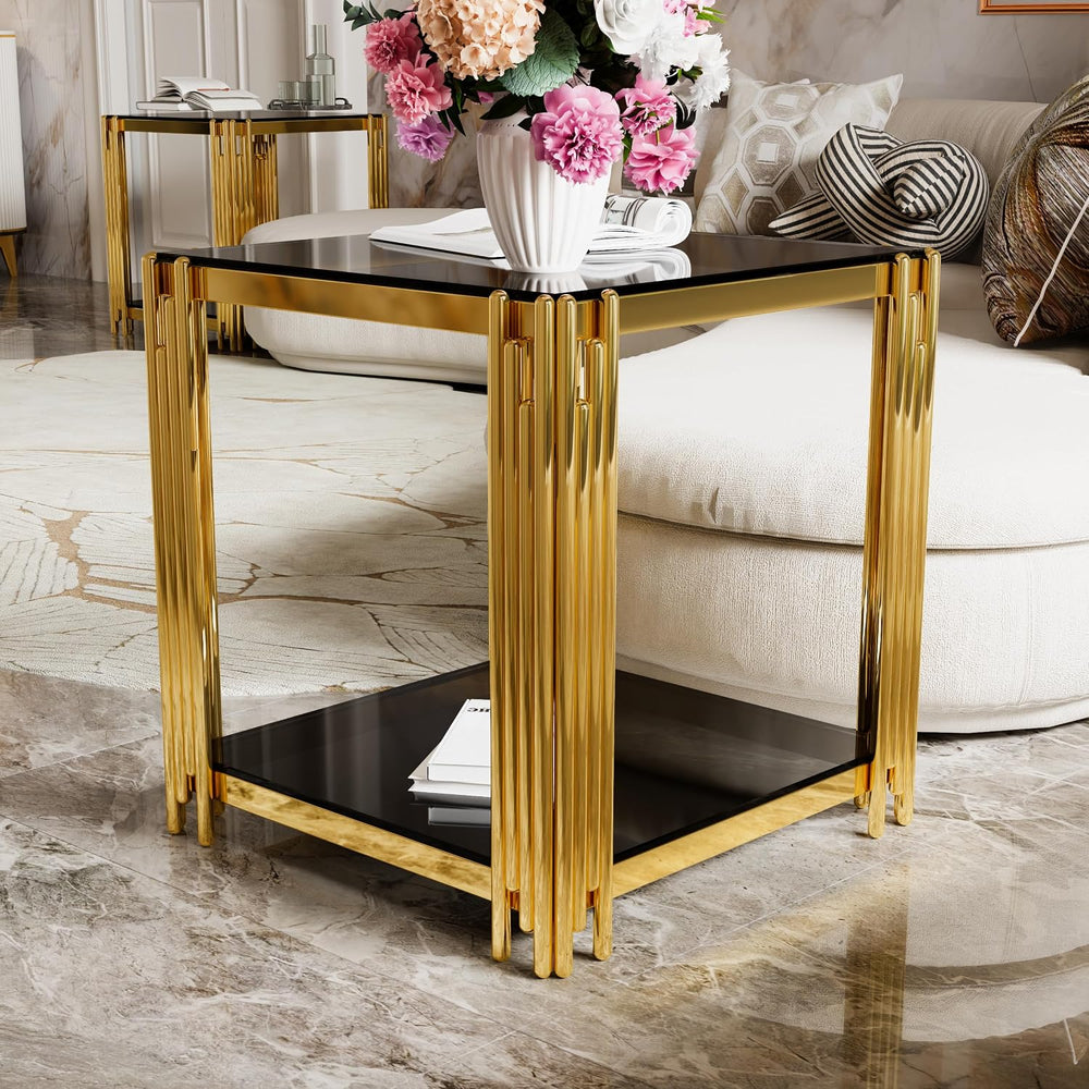19.9" Square End Table for Living Room, Modern Luxury Side Table with Lo...