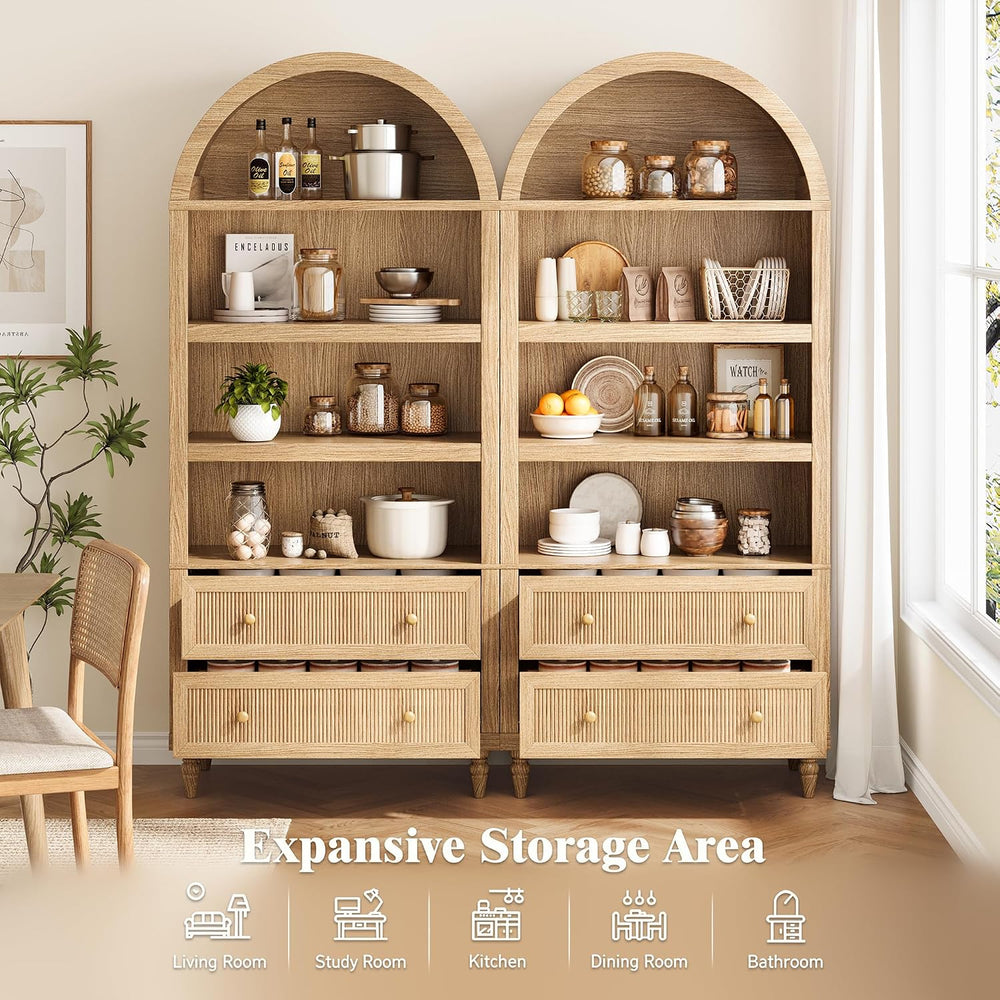 INNOD 72" Tall Arched Bookshelf, 6 Tiers Arch Bookcase with Drawer, Farm...