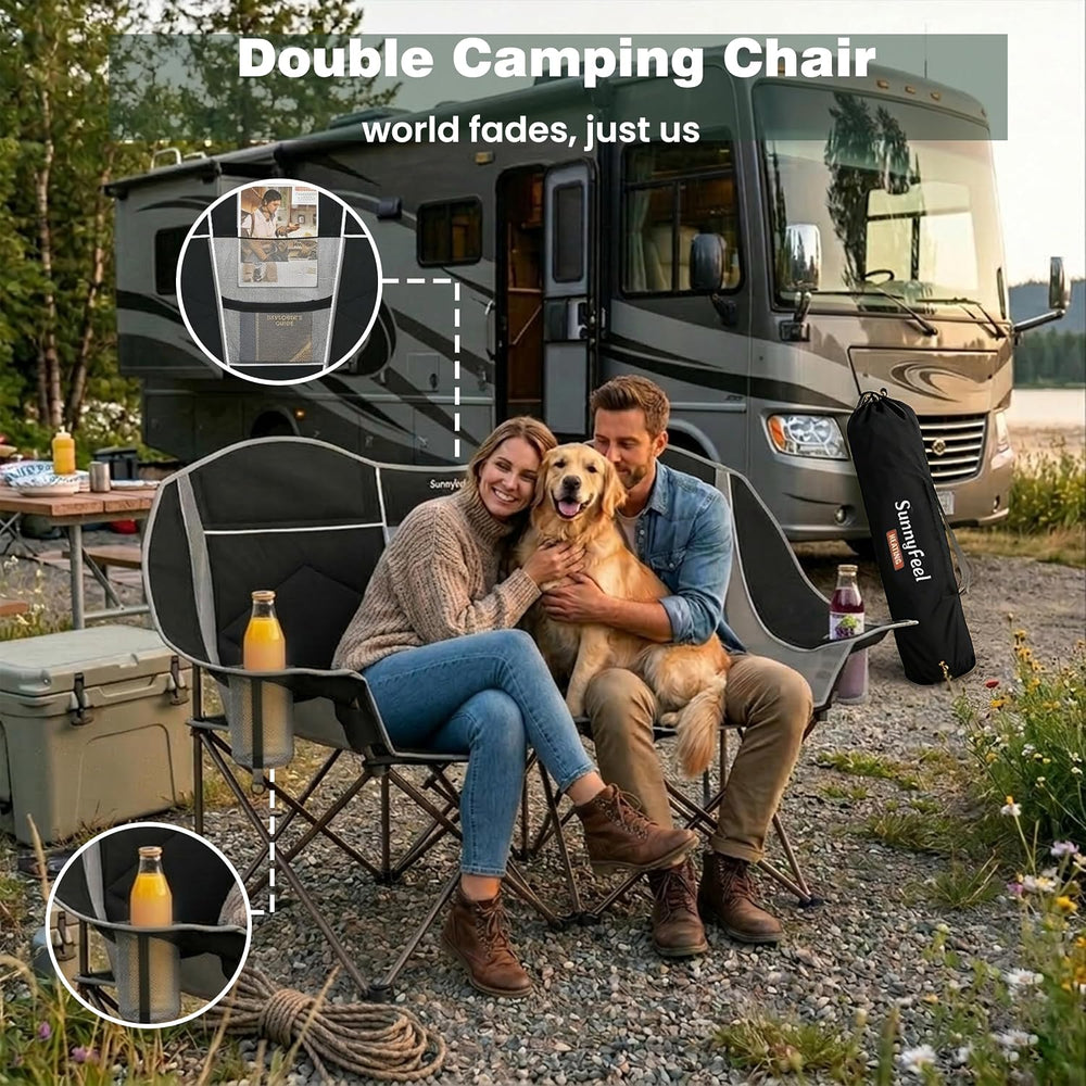 SUNNYFEEL Double Camping Chair Portable Folding Loveseat for 2 Adults Heavy D...
