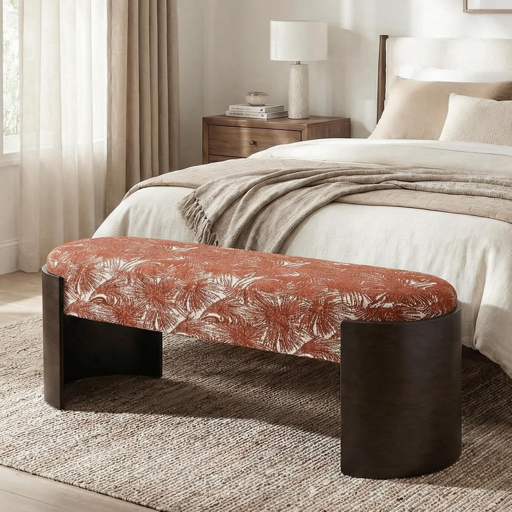 VKNOW 50" Upholstered Ottoman Bench with Botanical Pattern, Oval Entrywa...