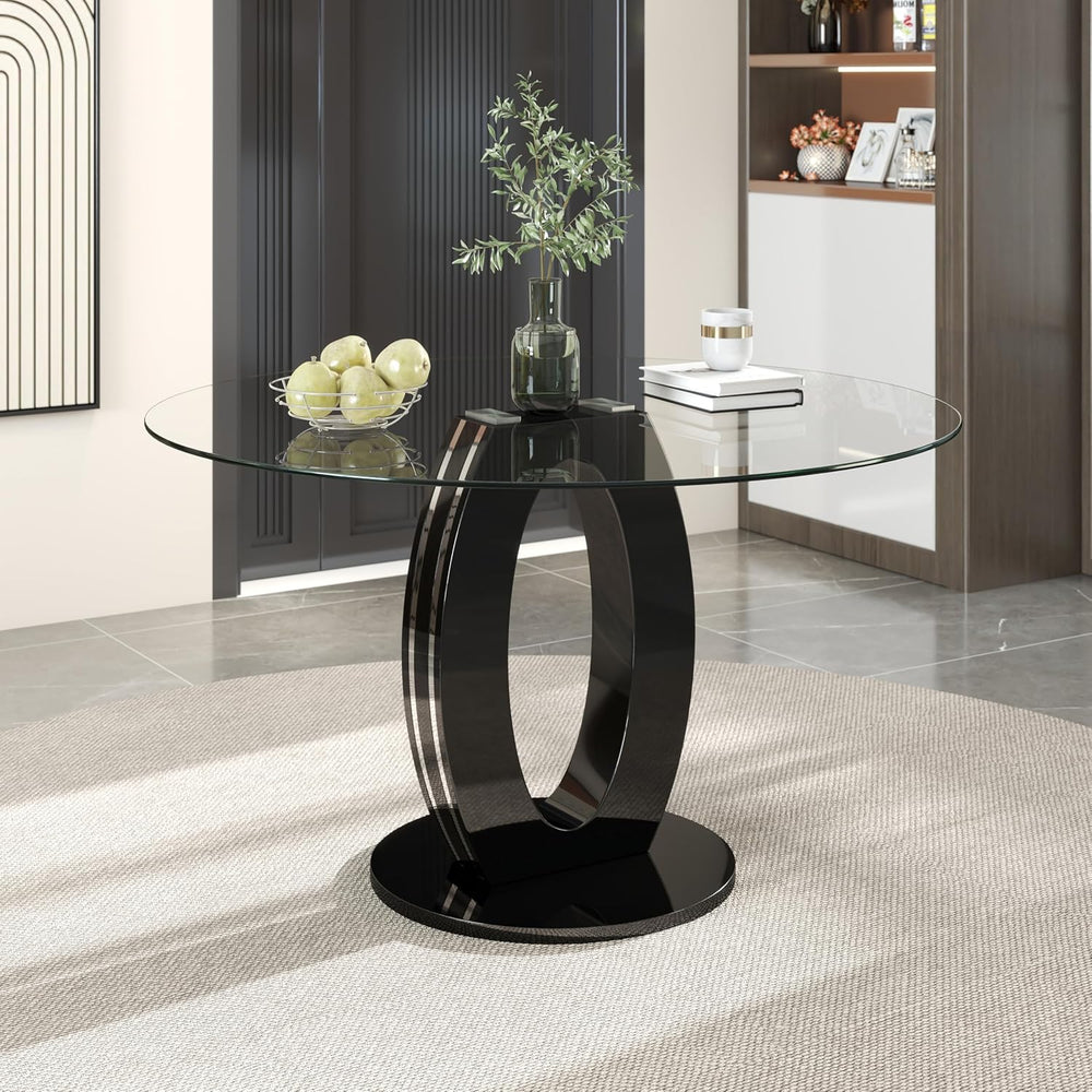 RGZ 47'' Modern Luxury Clear Glass Round Dining Table for 4-6, Glass ...