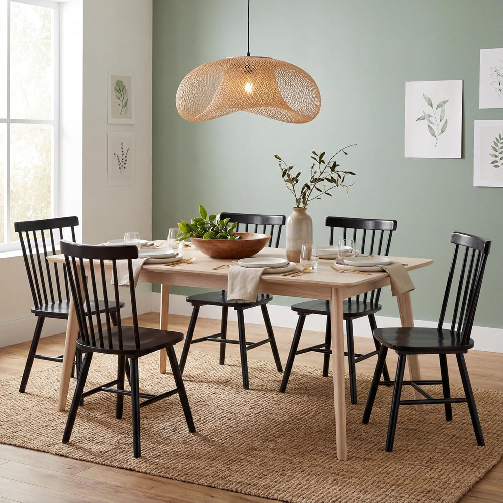 PrimeZone Windsor Dining Chairs Set of 4 with Spindle Back, Black | Solid Rub...