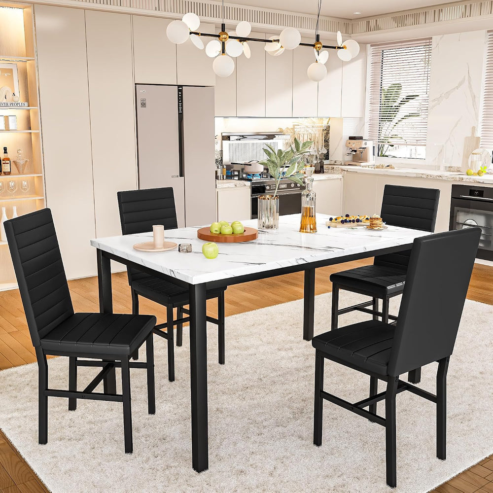 Hooseng Dining Table Set for 4, 5-Piece Faux Marble Dinner Table Set with 4 U...