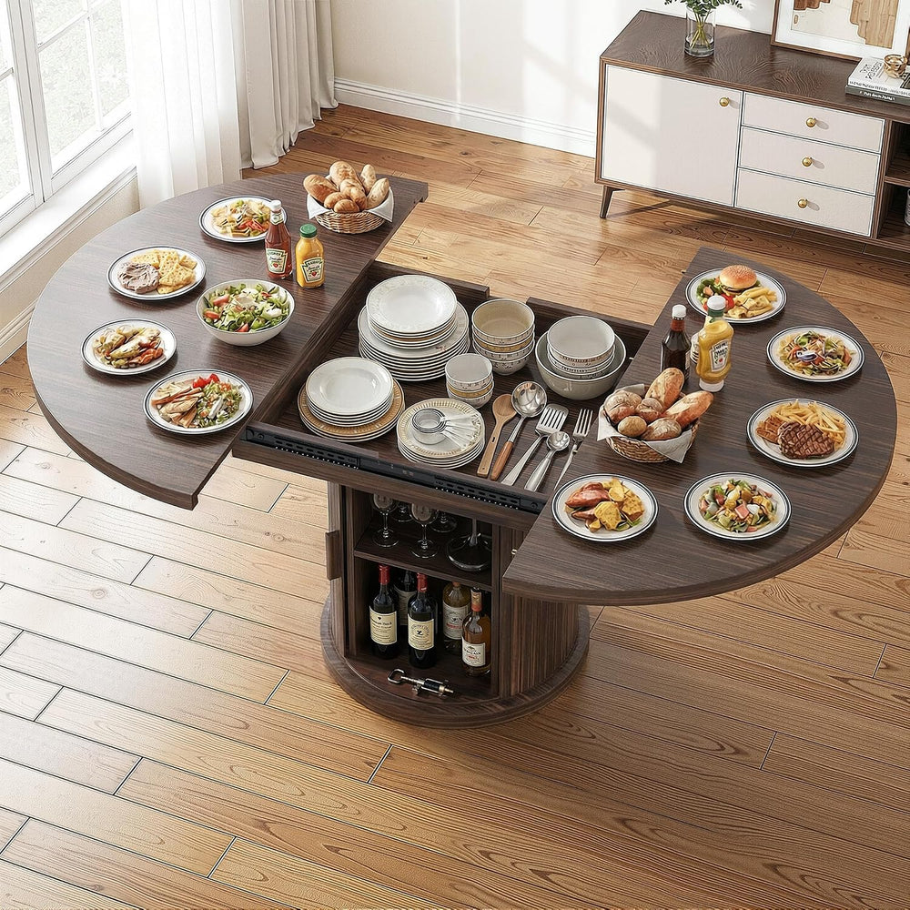 47.2"–63" Extendable Dining Room Table for 4–8, Round‑to‑Oval Expan...