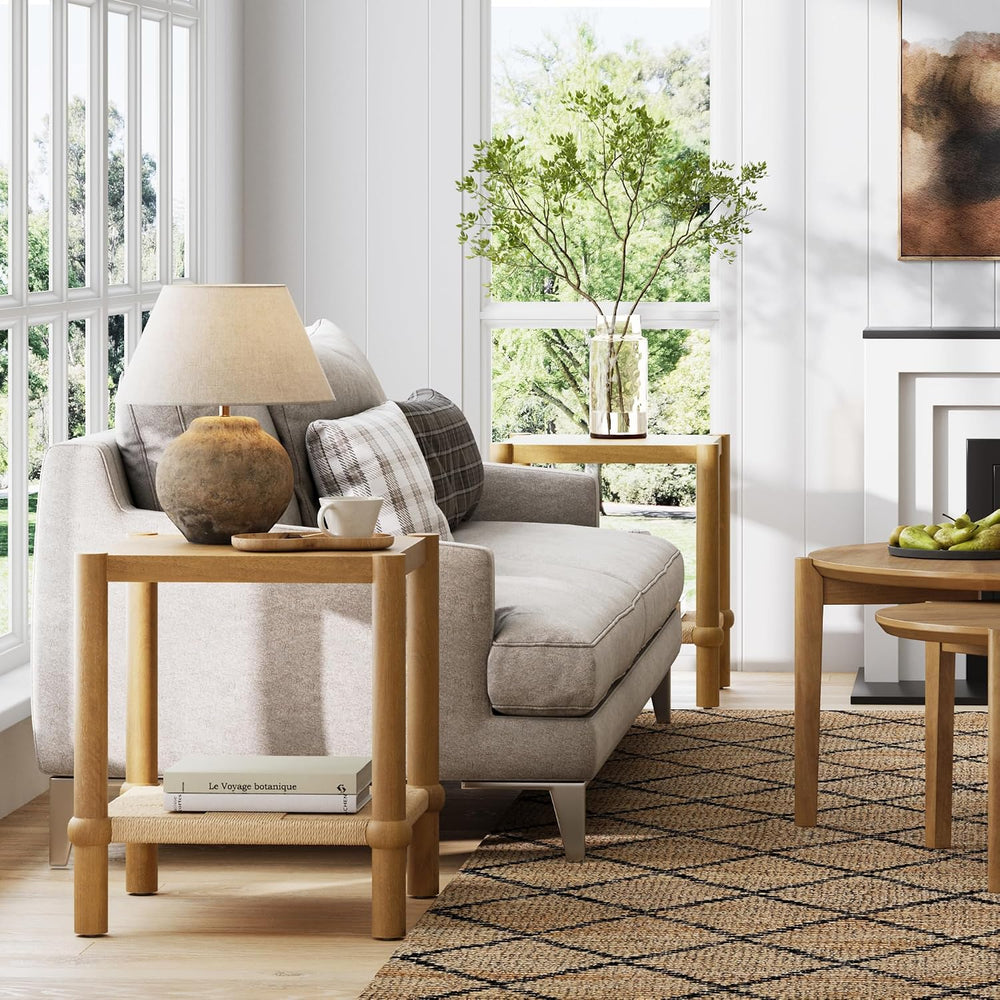 Nathan James River Modern Coastal Side Table with Solid Wood Legs and Seagras...