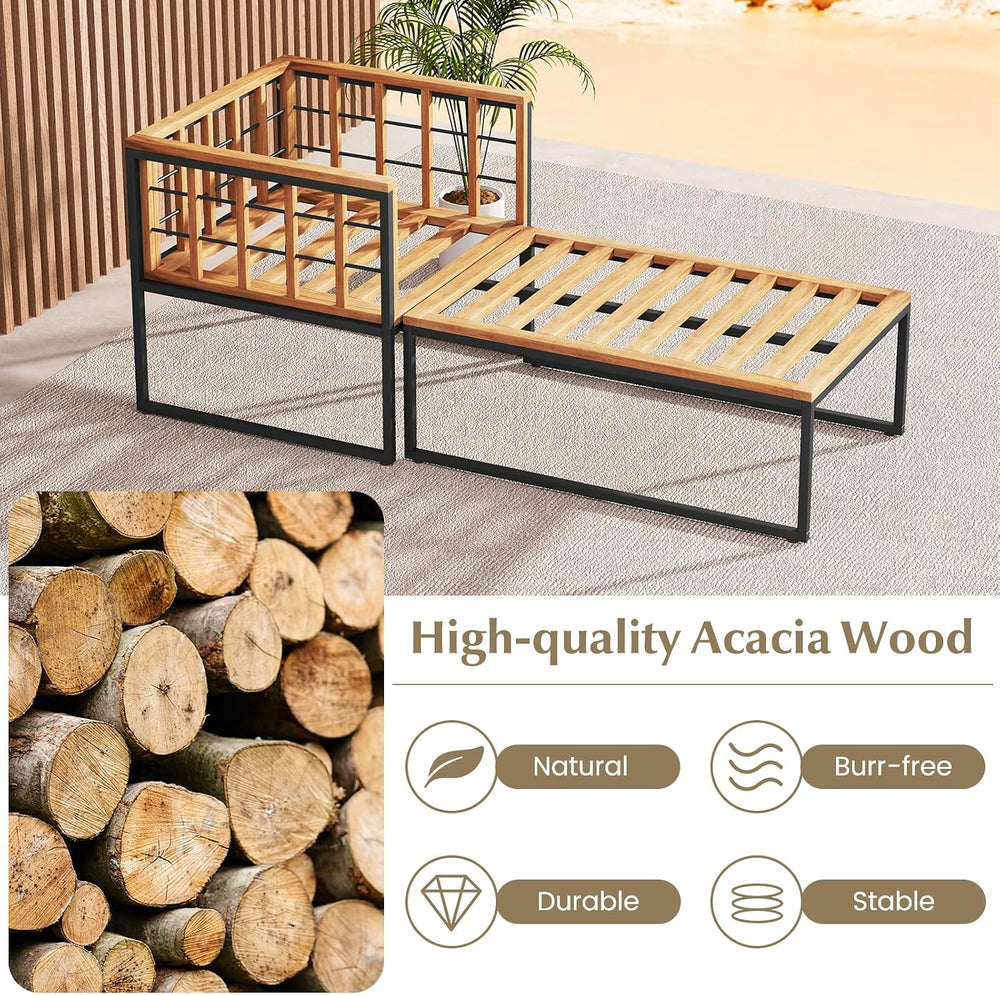 Tangkula Outdoor Chaise Lounge Chair, Acacia Wood Heavy Duty 1200 lbs Weight ...