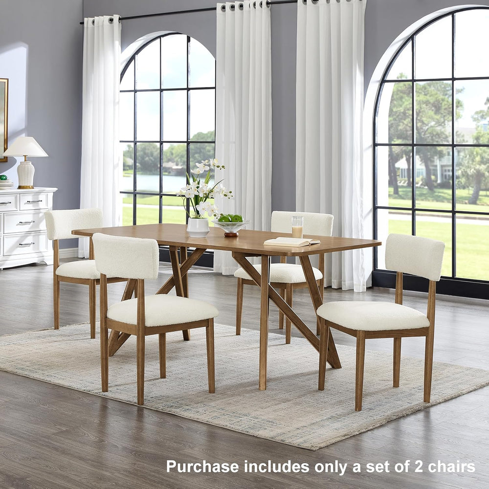 Roundhill Furniture Ellis Boucle Upholstered Dining Chairs, Set of 2, White/N...