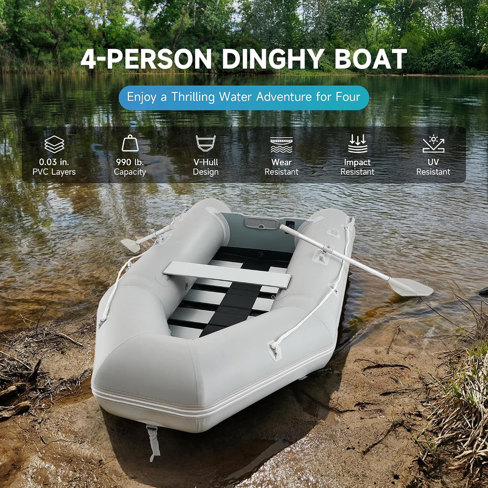 CO-Z 10ft Inflatable Dinghy Boat for 4 Adults, 990lb PVC Raft with Oars