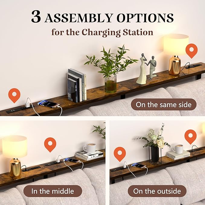 GRLEAF 78" Sofa Table with Built-in Power Strip (4 AC Outlets & 4 US...