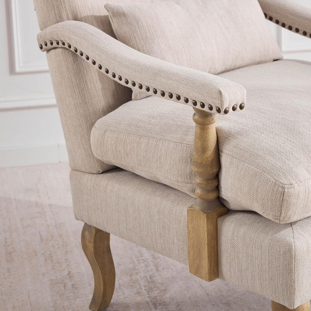 Accent Chairs with Ottoman Set of 2, Farmhouse, Natural Beige