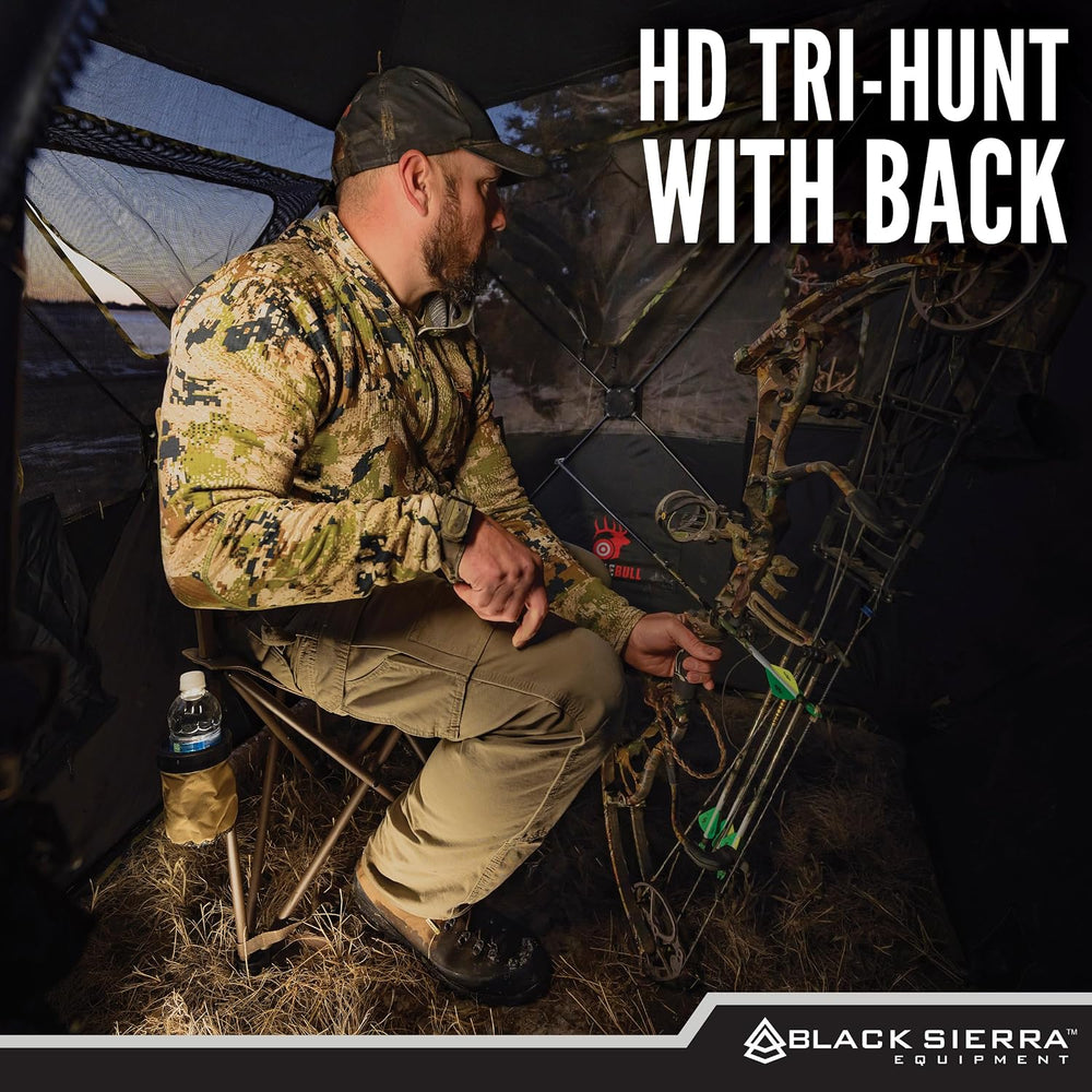 Black Sierra HD Tri-Hunt with Back Hunting Stool, Foldable Tripod Seat w/Stee...