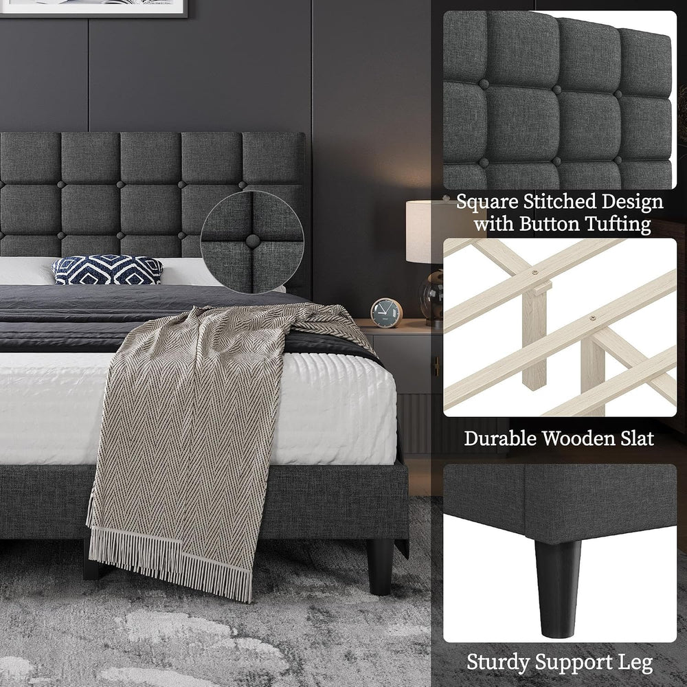 Yaheetech Queen Size Upholstered Tufted Bed Frame with Headboard