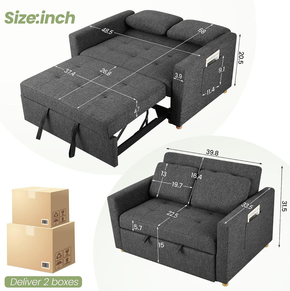 SEJOV Loveseat Sleeper, 3-in-1 Convertible Sofa Bed Pull Out, Black