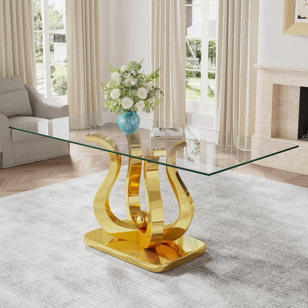 69" Glass Dining Table for 4-6, Luxury Rectangular Kitchen Table with Te...