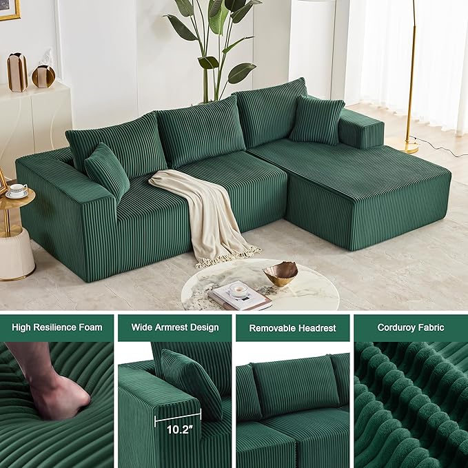108” Modular Sectional Sofa, Cloud Sectional Couch with Deep Seat, Modern Mod...