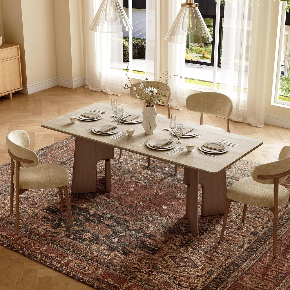 71" Modern Sintered Stone Dining Table for 6-8, Solid Wood Base Rectangu...