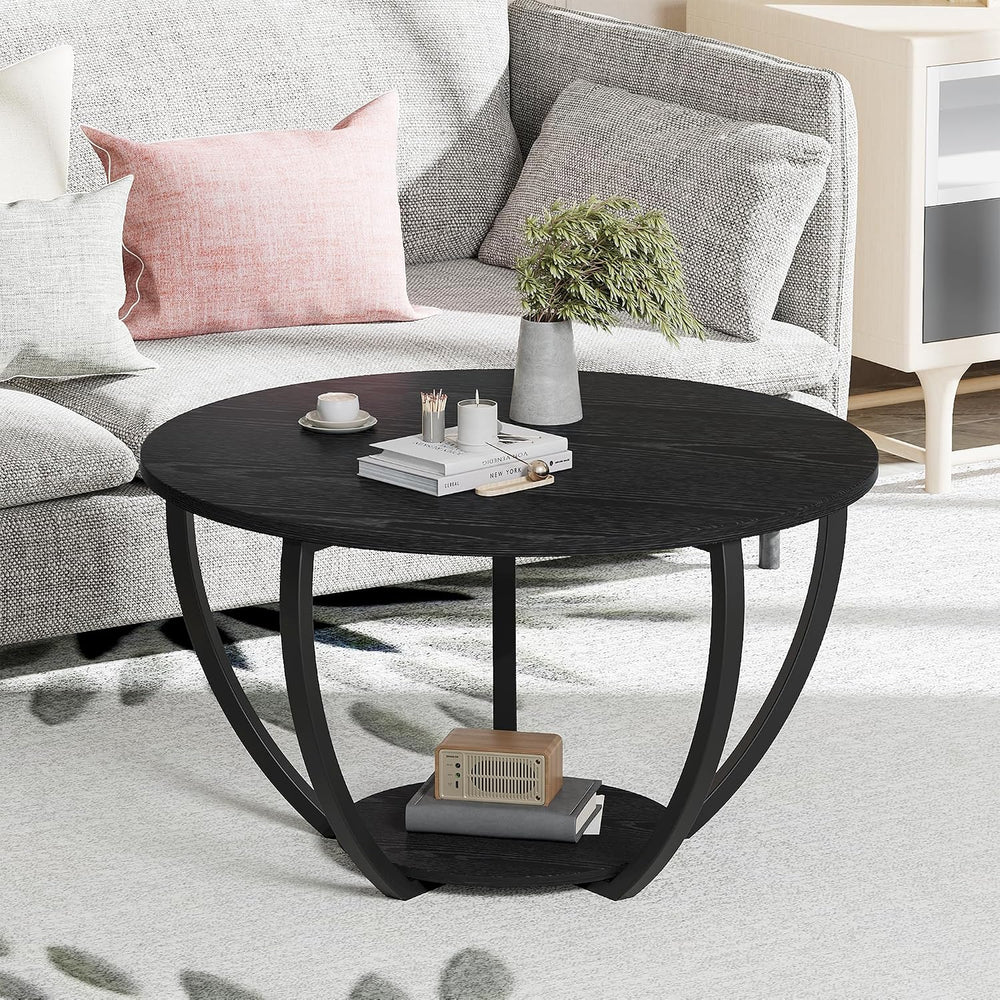 HOMERECOMMEND Round Coffee Table,23" Circle Coffee Table with Storage,Black