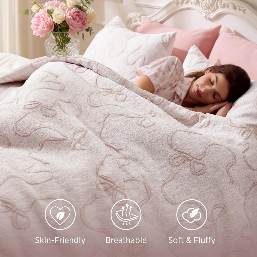 Bedsure Pink Comforter Set Cute Bow Bedding Set Queen GentleSoft™ 3 Pieces