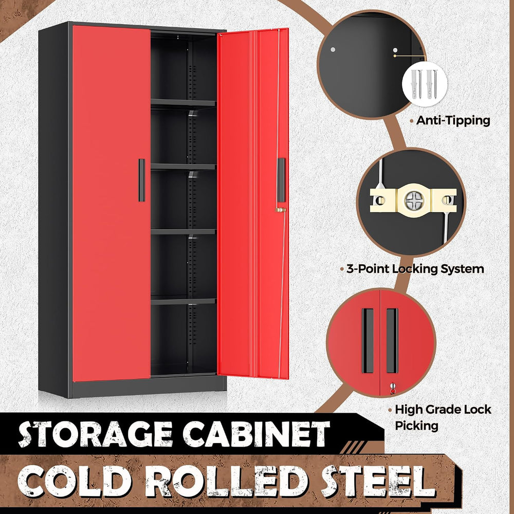 INTERGRAET Metal Storage Cabinet with Adjustable Shelves, Garage Storage Cabi...
