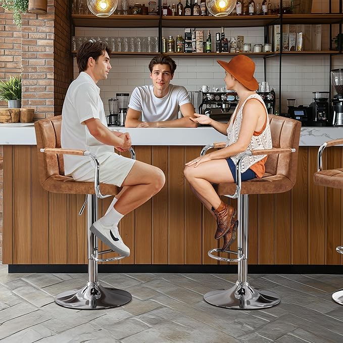 Yaheetech Bart Stools Set of 4, PU Leather Adjustable Barstools with Armrest,...
