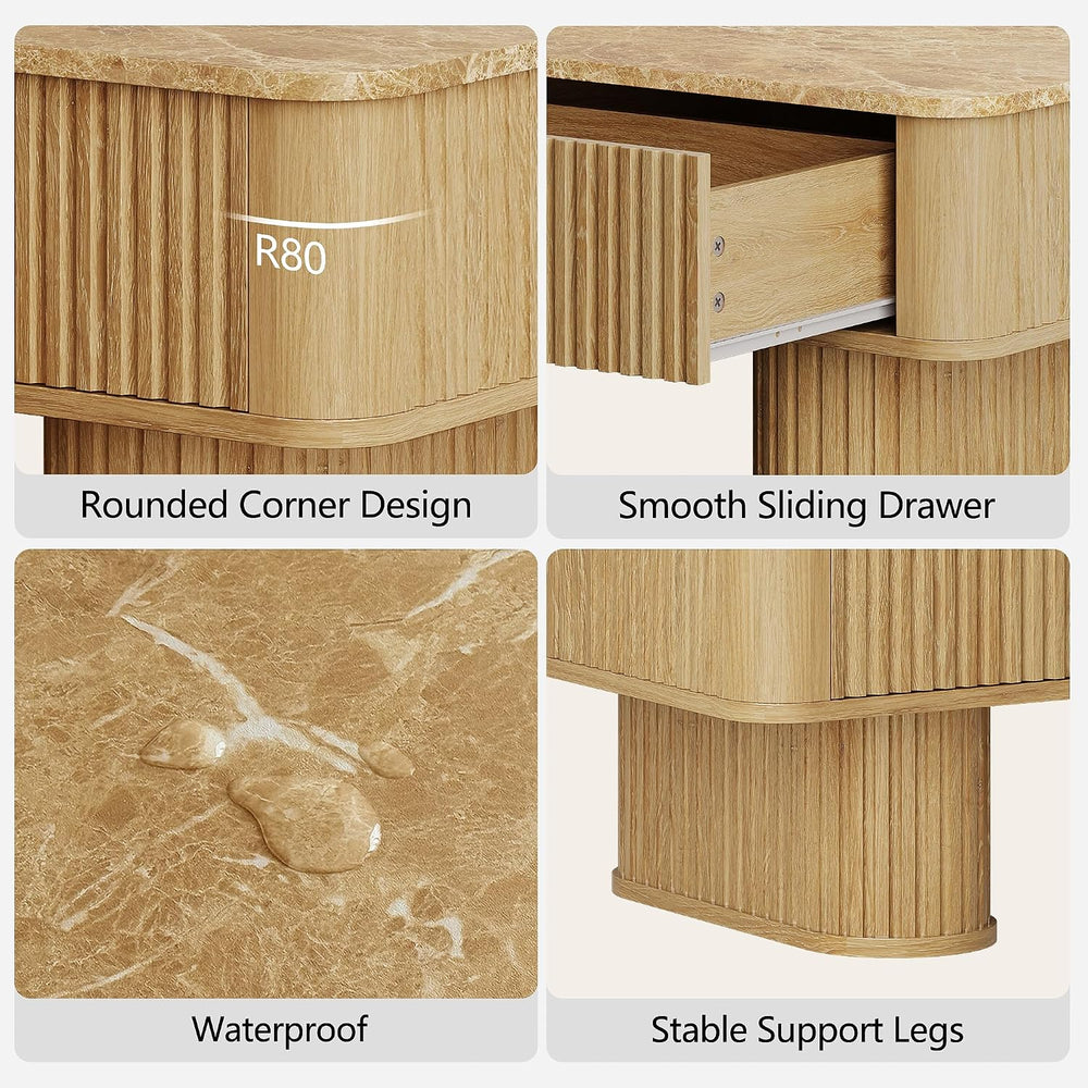 win2win Rectangle Coffee Table with Storage, Faux Marble Top, Boho,Oak