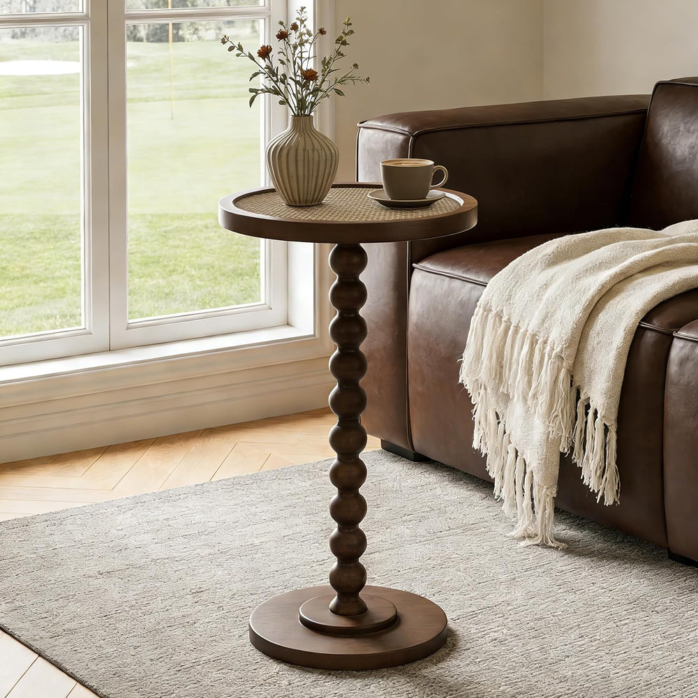 COVLON Solid Wood Drink Table, Small Pedestal Side Table for Small Spaces, Ra...