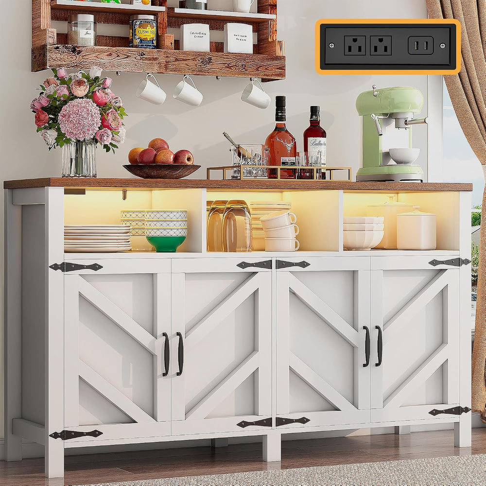 knoworld Buffet Sideboard with Storage with Power Outlets & LED Light 4 D...