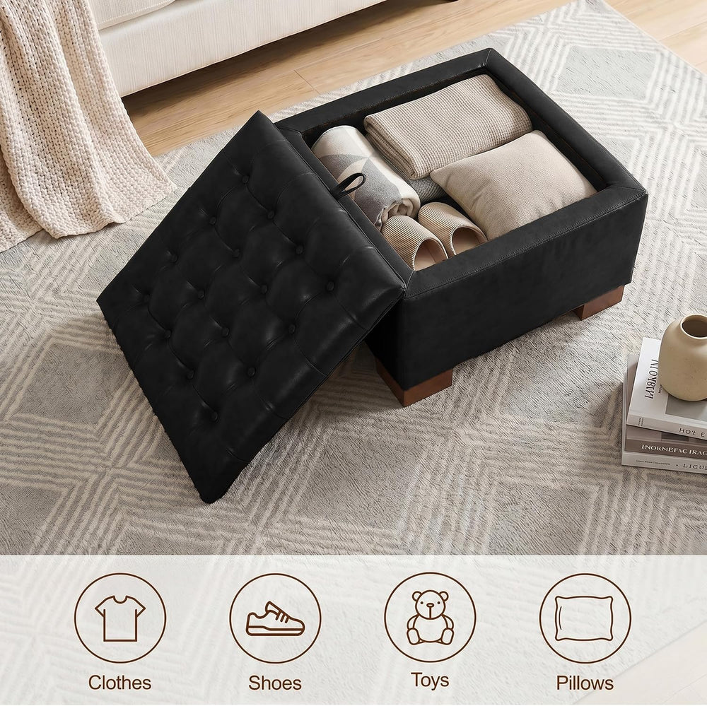 24 Inch Square Storage Ottoman Coffee Table, Modern Tufted Upholstered Ottoma...