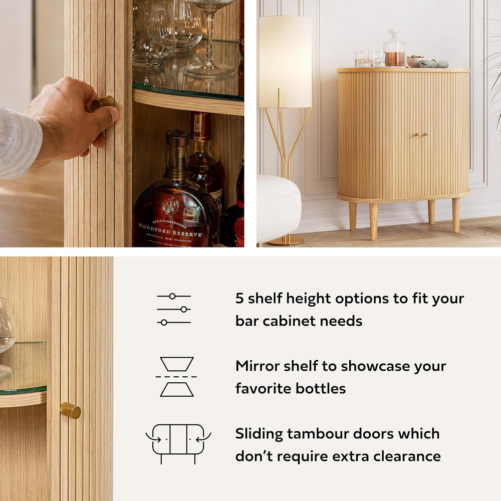 WERMO 28'' Fluted Bar Cabinet with Sliding Doors, Hidden Storage and ...