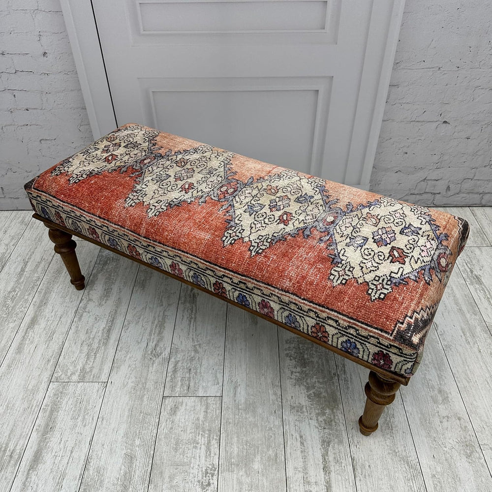 Ottoman Bench with Rug Upholstered Handmade Wood Work for Boho Farmhouse Kitc...