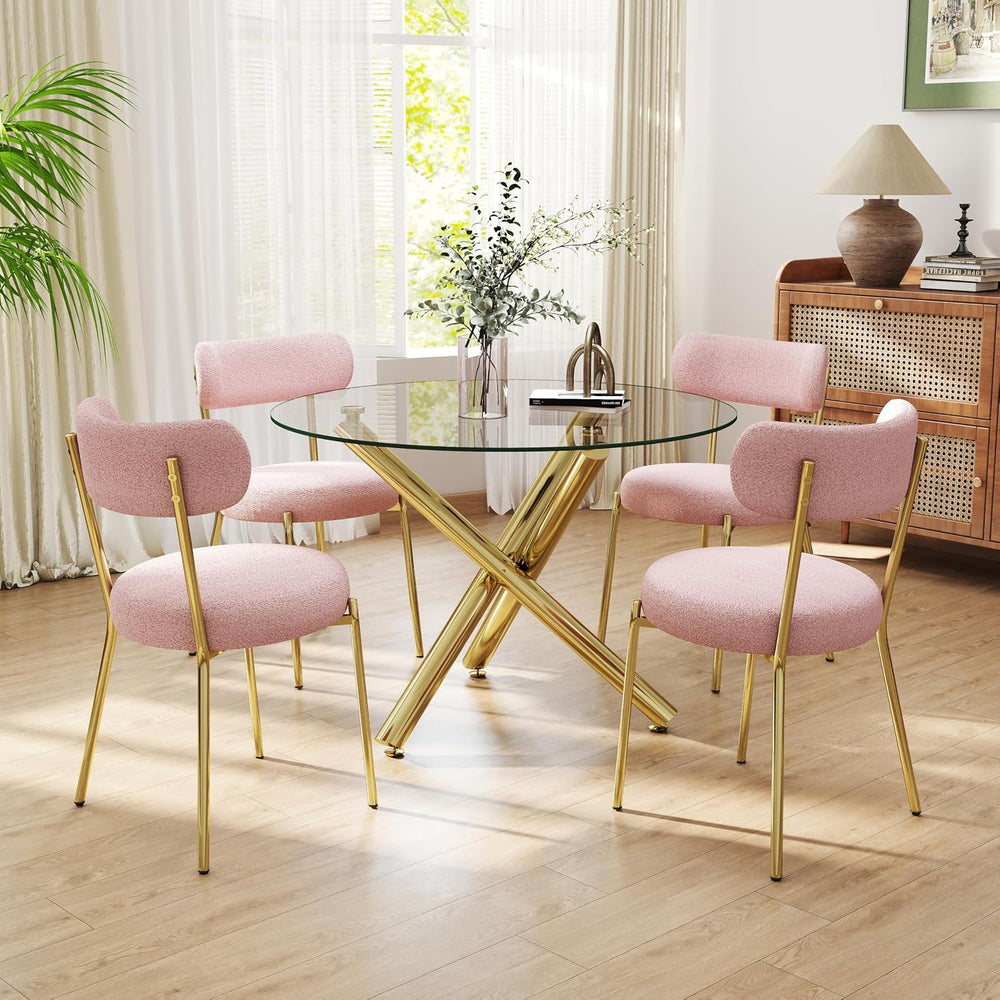 Gold Round Glass Dining Table Set for 4, 36'' Small Modern Kitchen Ta...
