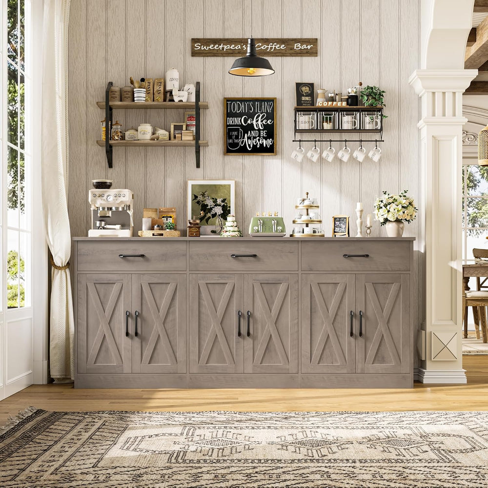 HOSTACK 71" W Farmhouse Kitchen Sideboard Buffet Cabinet with Storage, Grey