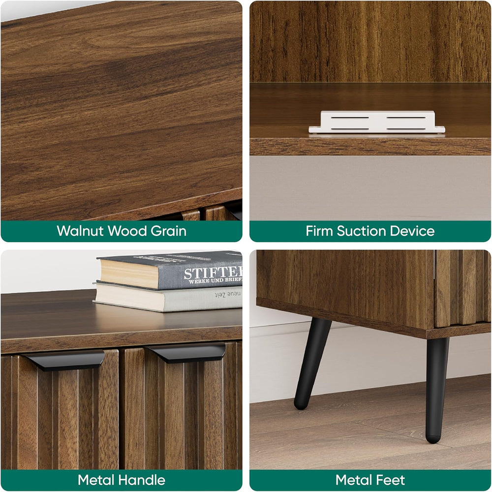 Smuxee Fluted Sideboard Cabinet, Freestanding Walnut Buffet Cabinet with Adju...
