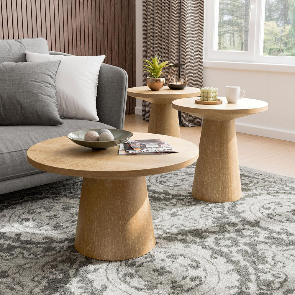 Furniture of America Lestara Modern Solid Wood 3-Piece Brown Round Coffee Tab...