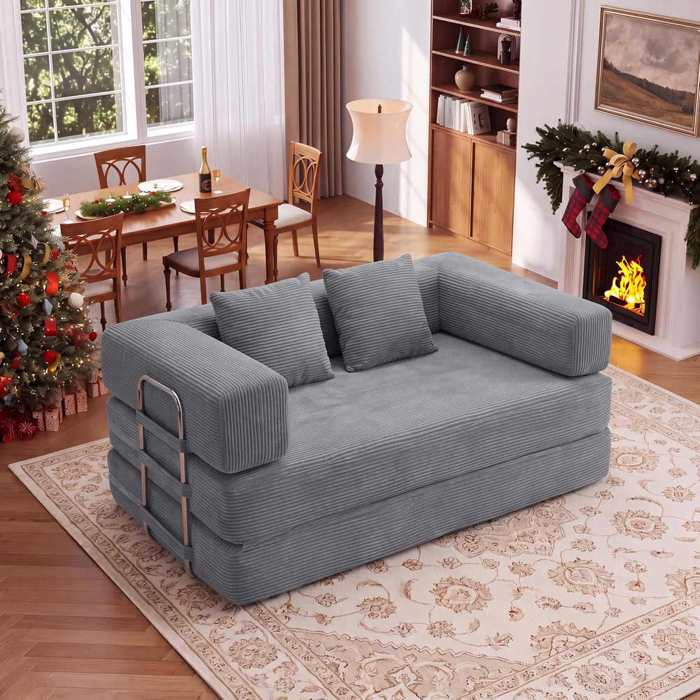 BSHOMGI 4 in 1 Convertible Sofas Boneless Couches with 2 Pillow, Modern Cordu...