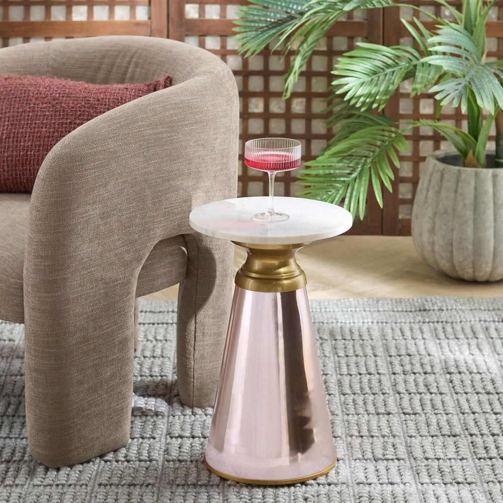 SAFAVIEH Home Collection - Guido Side Table, White Marble Top & Pink Base...
