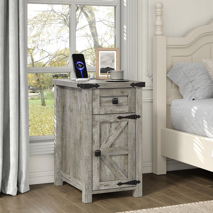 Furnihold 3 Piece Coffee Table Set, Farmhouse Coffee Table Set for Living Room, End Table Set of 2 with Charging Station & Drawer and 47.3''W Center Table for Home Office, Oak Grey