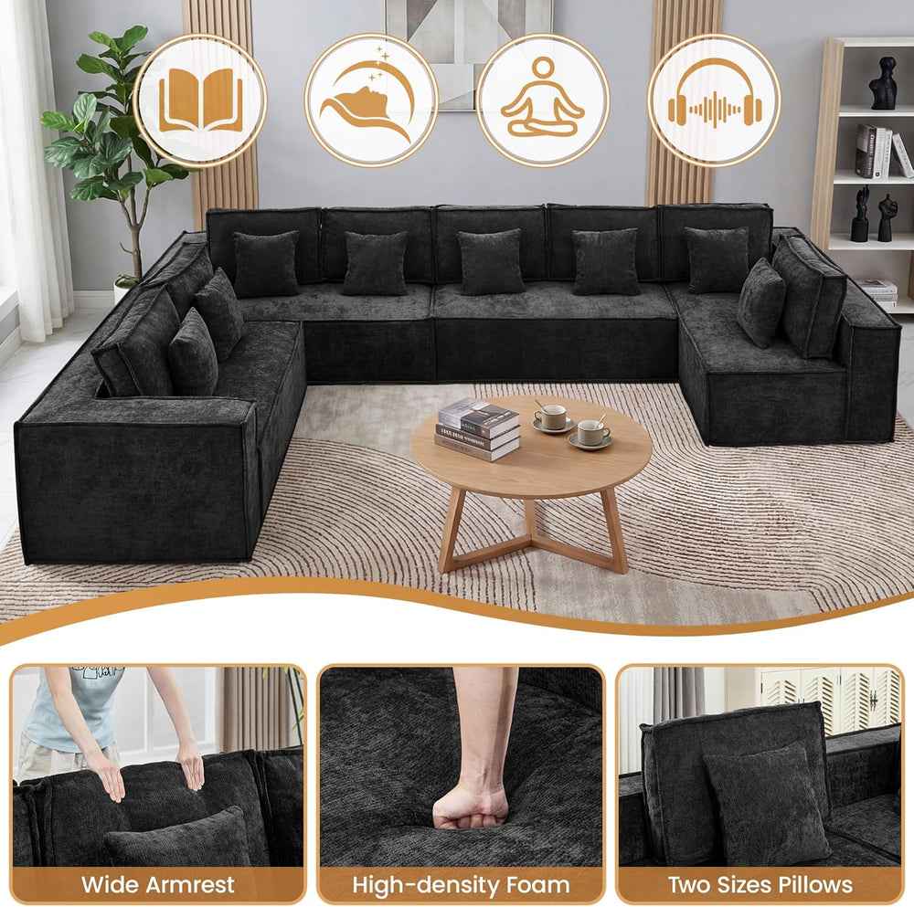 167'' Chenille U Shaped Couch, Oversized Modular Sectional 8 Seater S...