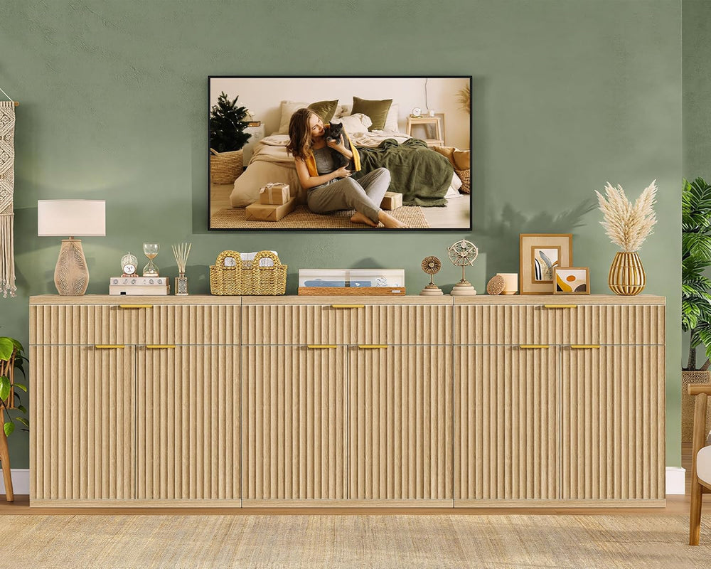 TEENFON Fluted Buffet Cabinet with Storage, 63" Sideboard Cabinet, Coffe...