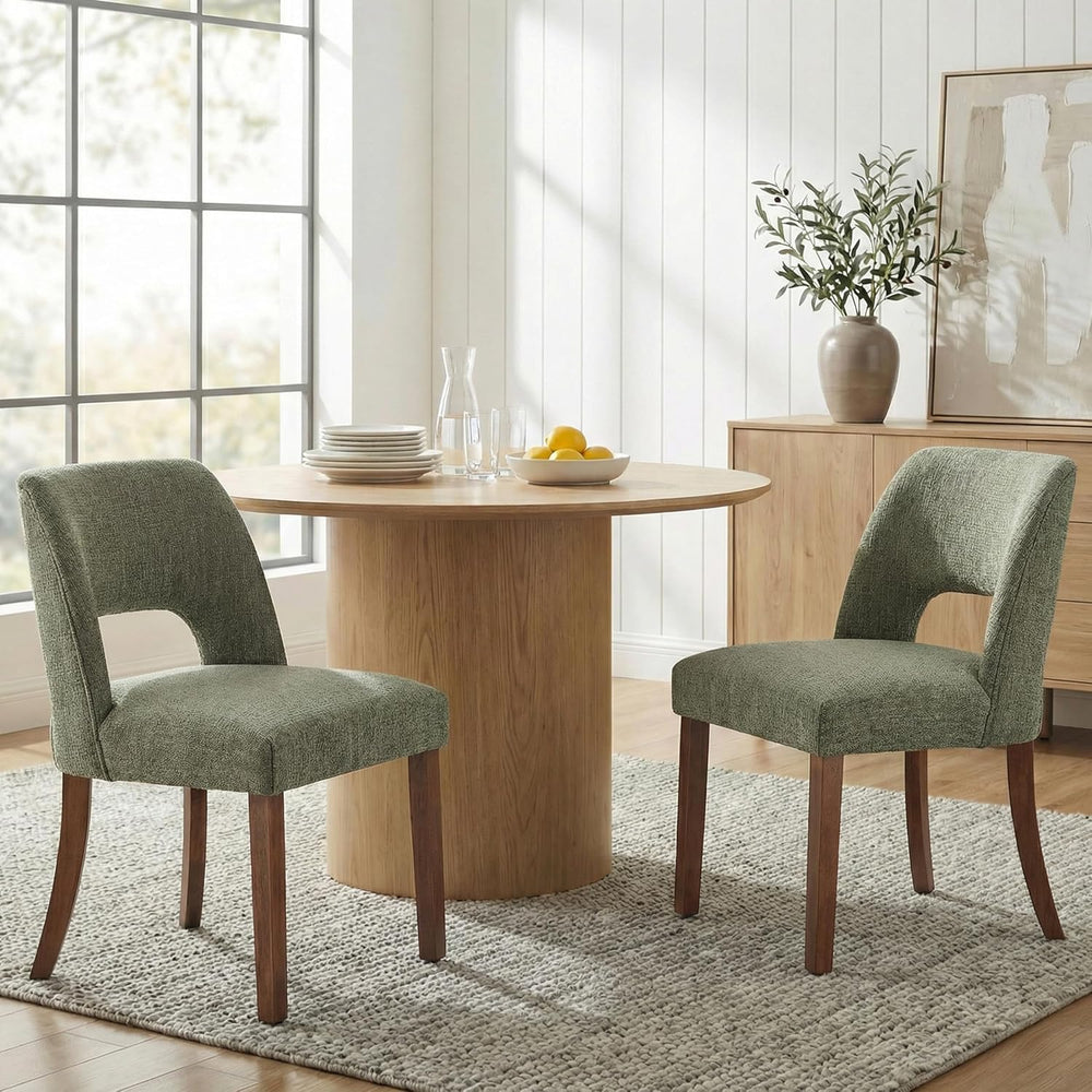 keoni Wooden Dining Chairs Set of 6 with Rubberwood Legs and Open Back