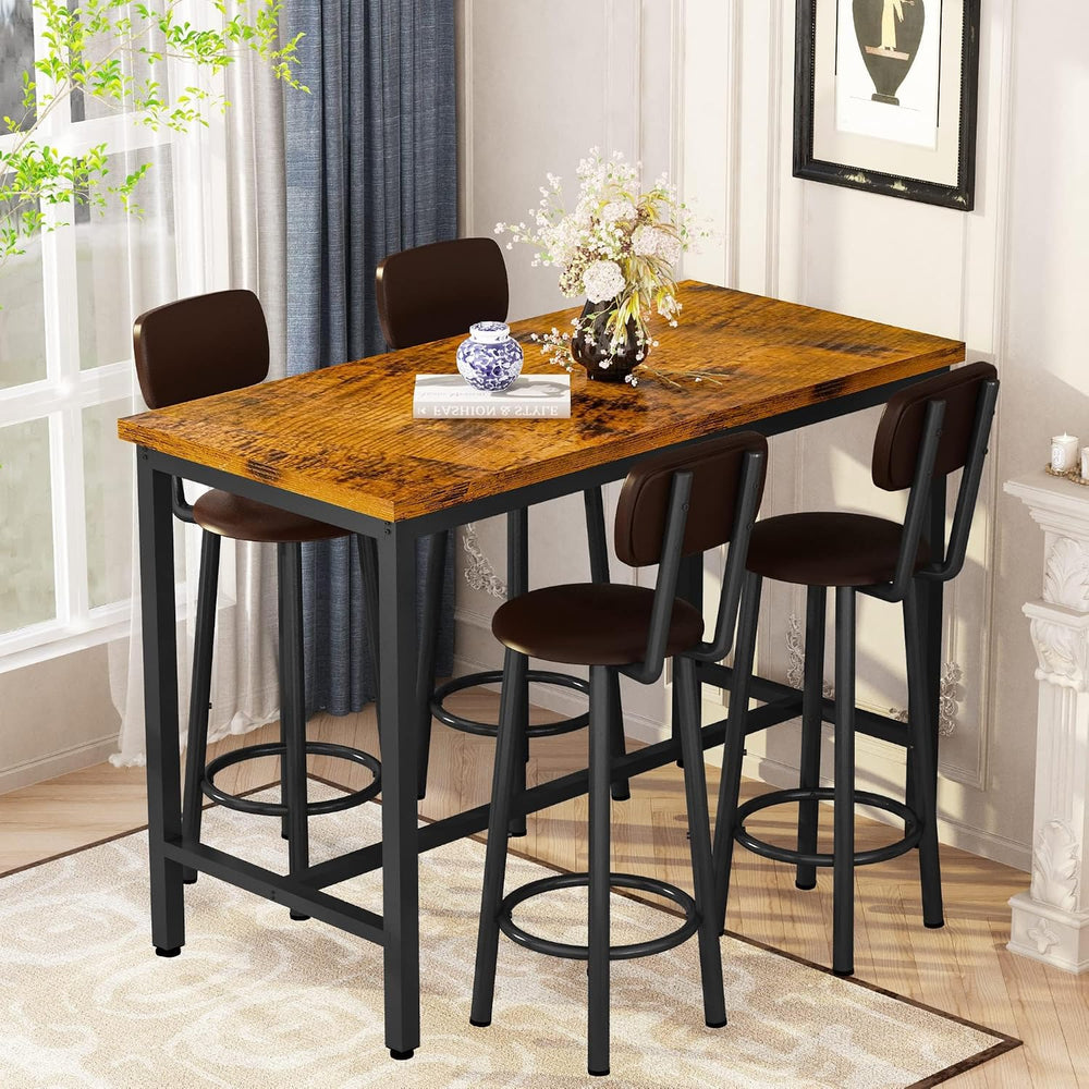 Lamerge Bar Table Set for 4 Kitchen Table and Chairs Set, Industrial Dinner T...