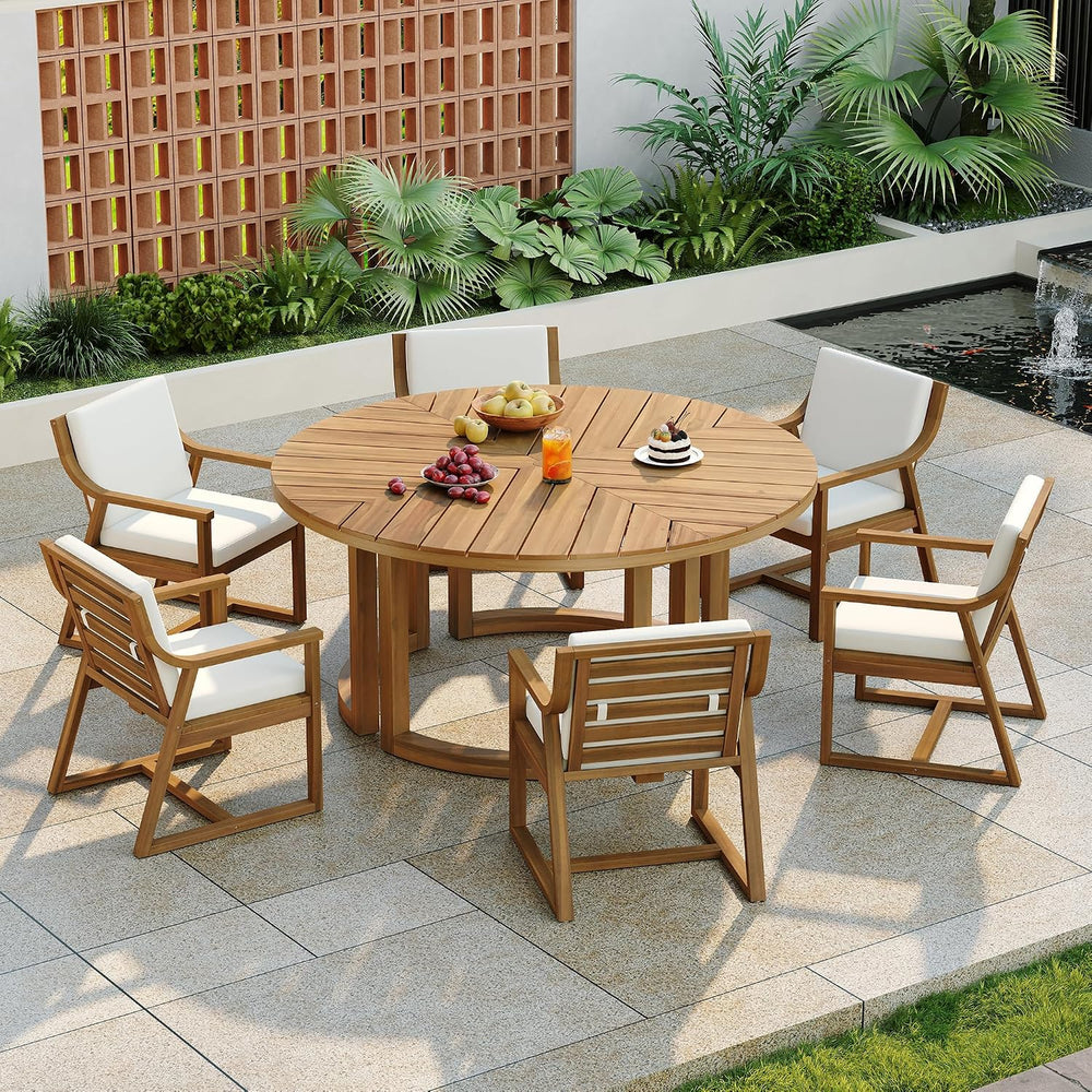 Quarte 7-Piece Patio Dining Table Set, Round Dining Table with 1.96" Umb...