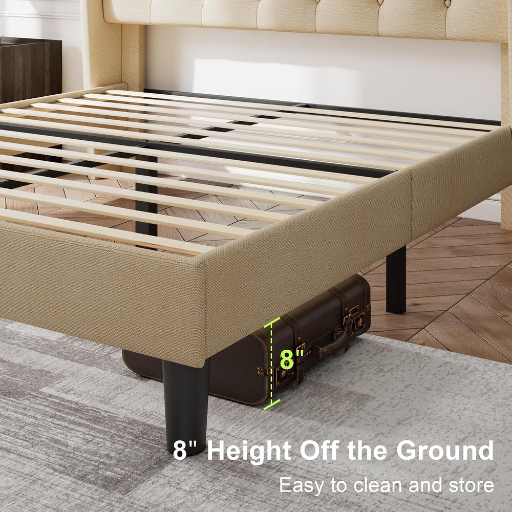 Feonase Queen Bed Frame with Diamond Tufted Wingback Headboard, Morden Uphols...