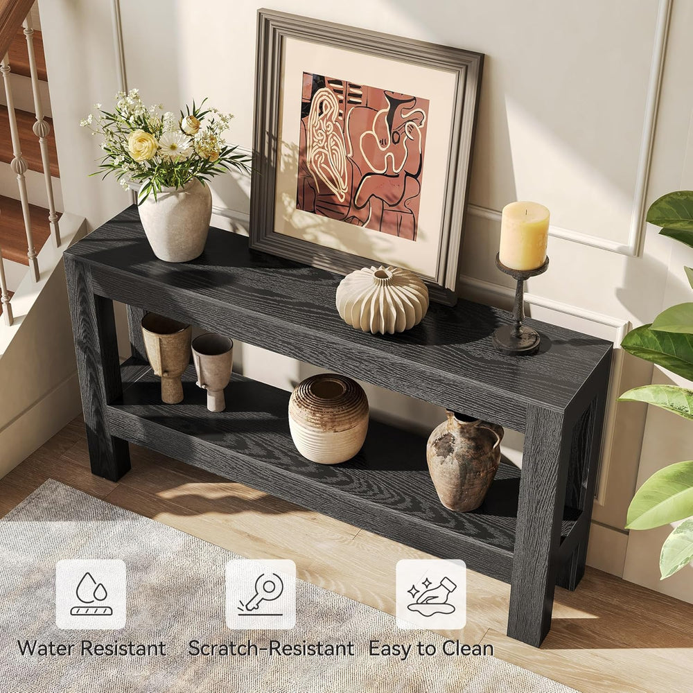 LITTLE TREE 63-Inch Black Console Table for Entryway, Narrow Long Wooden Entr...