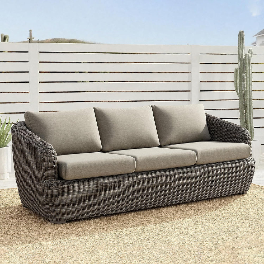 CHITA Patio Wicker 3-Seater Sofa with Removable Cushion, Backyard Rattan Chai...