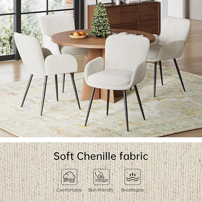 VKNOW Modern Dining Chairs Set of 6, Upholstered Dining Room Chair with Armre...