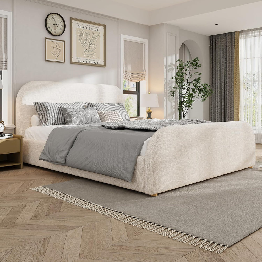 Merax King Size Bed Frame, Upholstered Linen Platform Bed with 44 Inch Tall H...