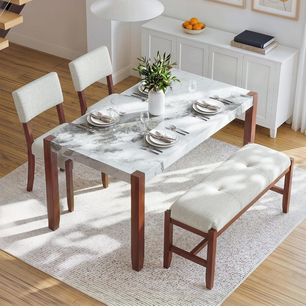 Merax 4 Piece Dining Table Set, Faux Marble Table and 2 Upholstered Chairs 1 ...